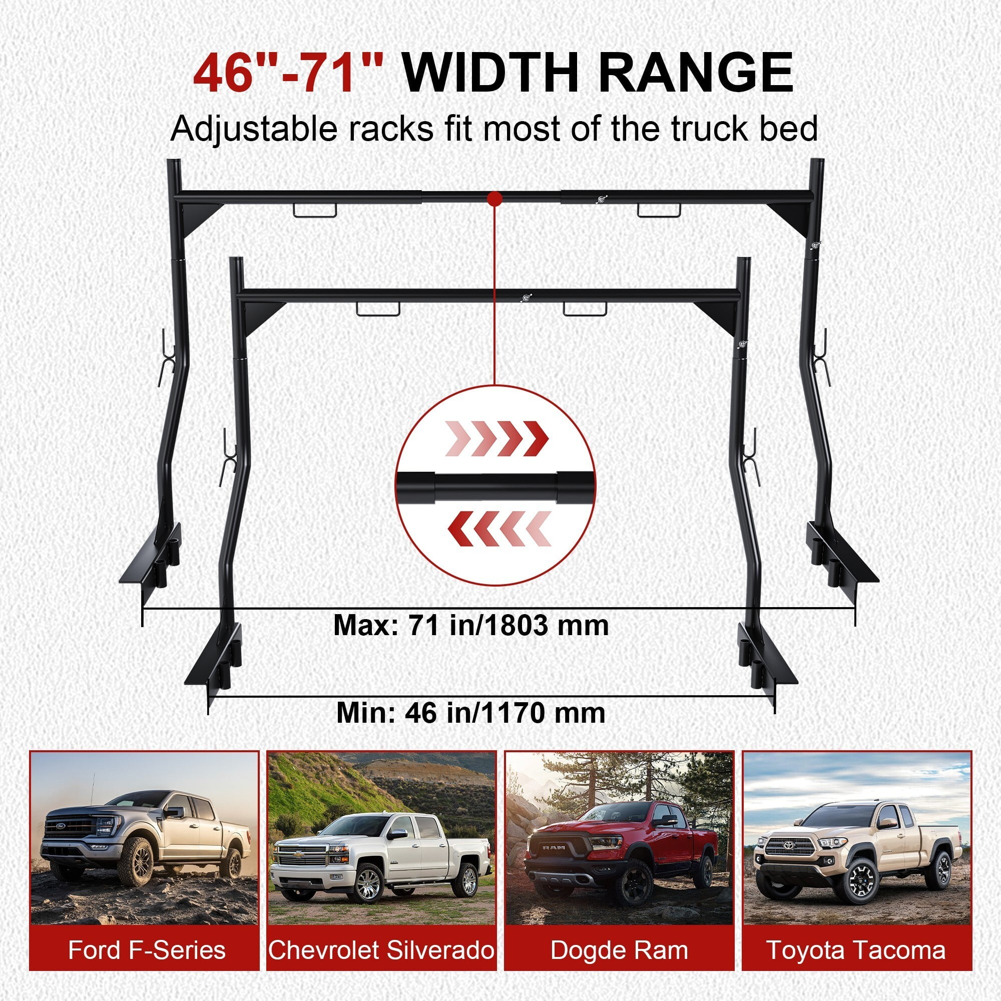 AENKYO Heavy-Duty 900LB Capacity Truck Ladder Rack | No Drill, Adjustable Clamp-On Design | Fits 46"-71" Pickup Beds
