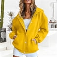 thumbnail image 4 of Rggeeun Women'S Sweatshirt Hoodie Solid Color Long Sleeve Snap & Zip Up Hooded Adjustable Drawstring Side Pockets Thickened Fall Winter Beach Lounging Leisure Tops,Yellow,M, 4 of 6
