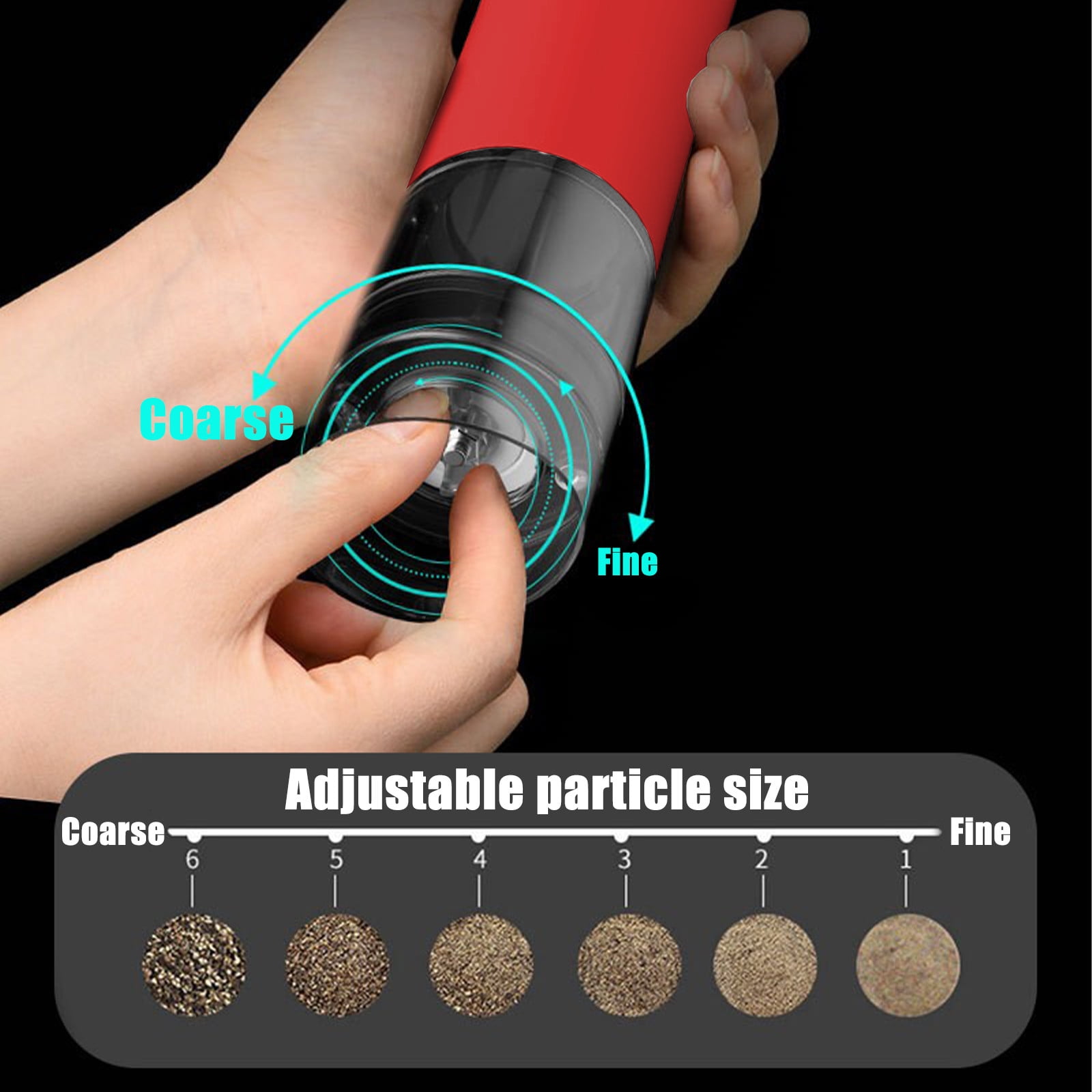 Electric Pepper Grinder or Salt Mill, Battery Powered Automatic Pepper Mill, Ceramic Grinder with Adjustable Coarseness, LED Light, and Salt Mill Refillable Multifunctional Home Grinding Machine