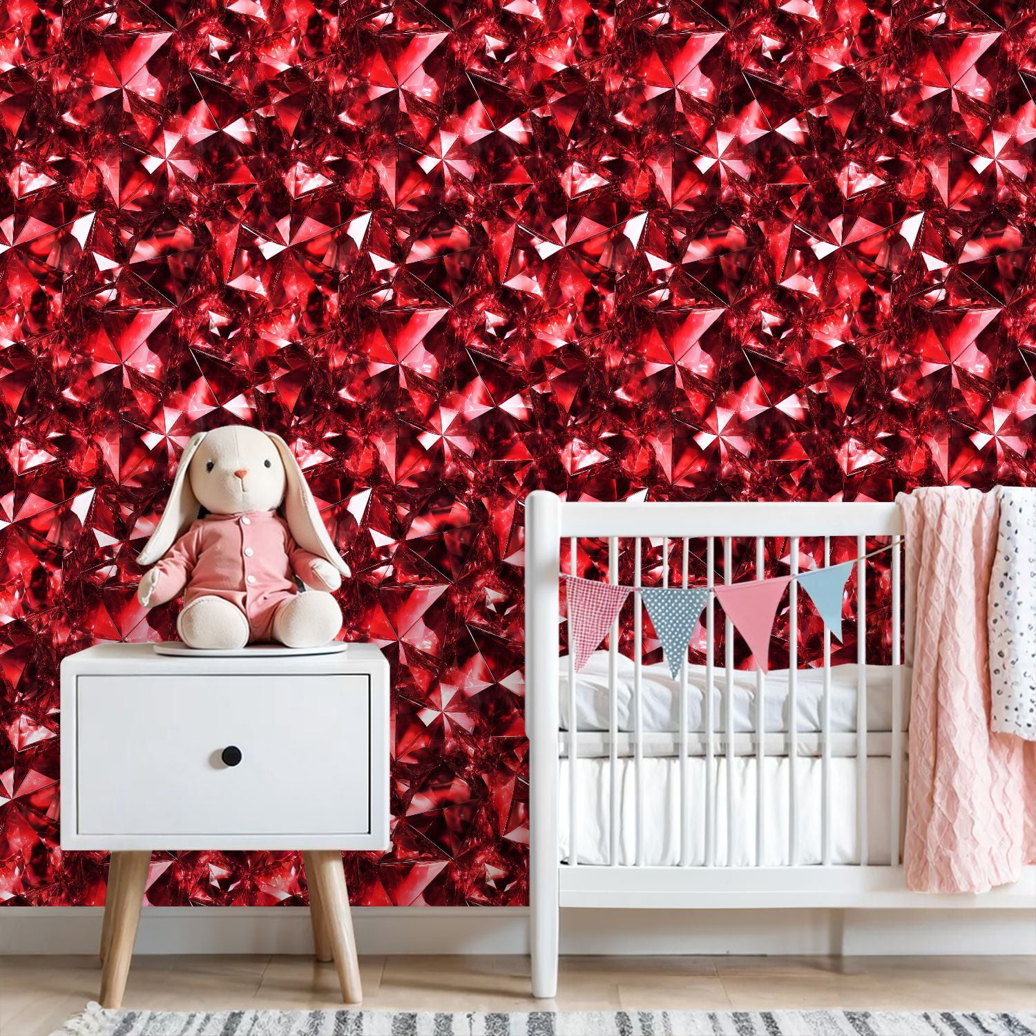 Vintage Peel and Stick Wallpaper Red Faceted Crystal Gemstone Abstract Wall Mural 23.6in x 9.8ft Self Adhesive Removable Wall Paper Renter Friendly Wallpaper for Bedroom Livingroom Office