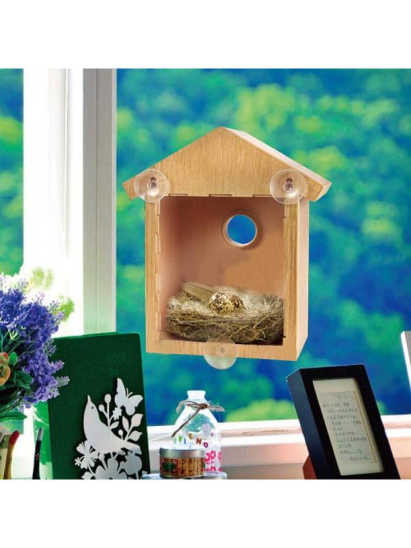 Window Bird Feeder with Suction Cup Bird Nesting Box Birdhouse Outdoor Indoor Imitation Log House Nest Cage House Decor for Bird