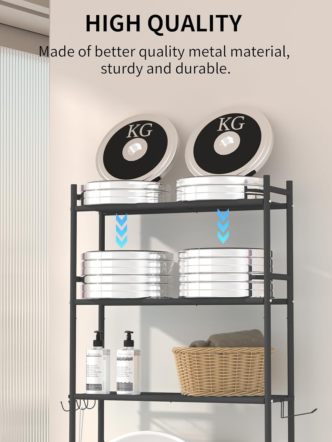 Tupukom Over the Toilet Storage Cabinet Bathroom Organizers Rack Freestanding Space Saver Shelf for Restroom Laundry Bathroom Decor Accessories,3-layer