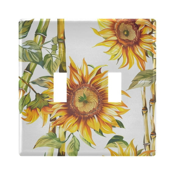 2 Gang Light Switch Cover Plate Sunflower and Bamboo Wall Plate Decorate Electrical Outlet Cover Plates 4.56”x4.48”