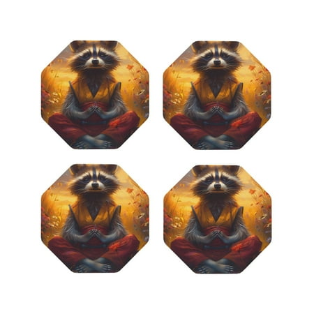 

Tideii Sunset Flower Meditating Raccoon for Leather Coasters 4 Pieces Anti-fouling and Anti-scalding Decorative Coasters Suitable for Restaurants Kitchens Coffee Shops-Octagon