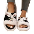 thumbnail image 4 of Fuzzy Slippers For Women Slippers Fuzzy Comfortable Shoes Cute Cat Print Open Toe Flat Slides Cozy Fall Winter Home Footwear Warm Cozy Winter House Slippers Bedroom Indoor House Shoes, 4 of 7