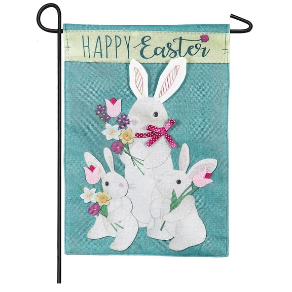 Evergreen Bunny Trio Garden Burlap Flag