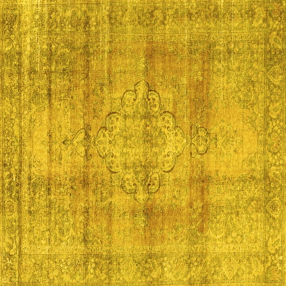 Ahgly Company Machine Washable Indoor Square Persian Yellow Traditional Area Rugs, 3' Square
