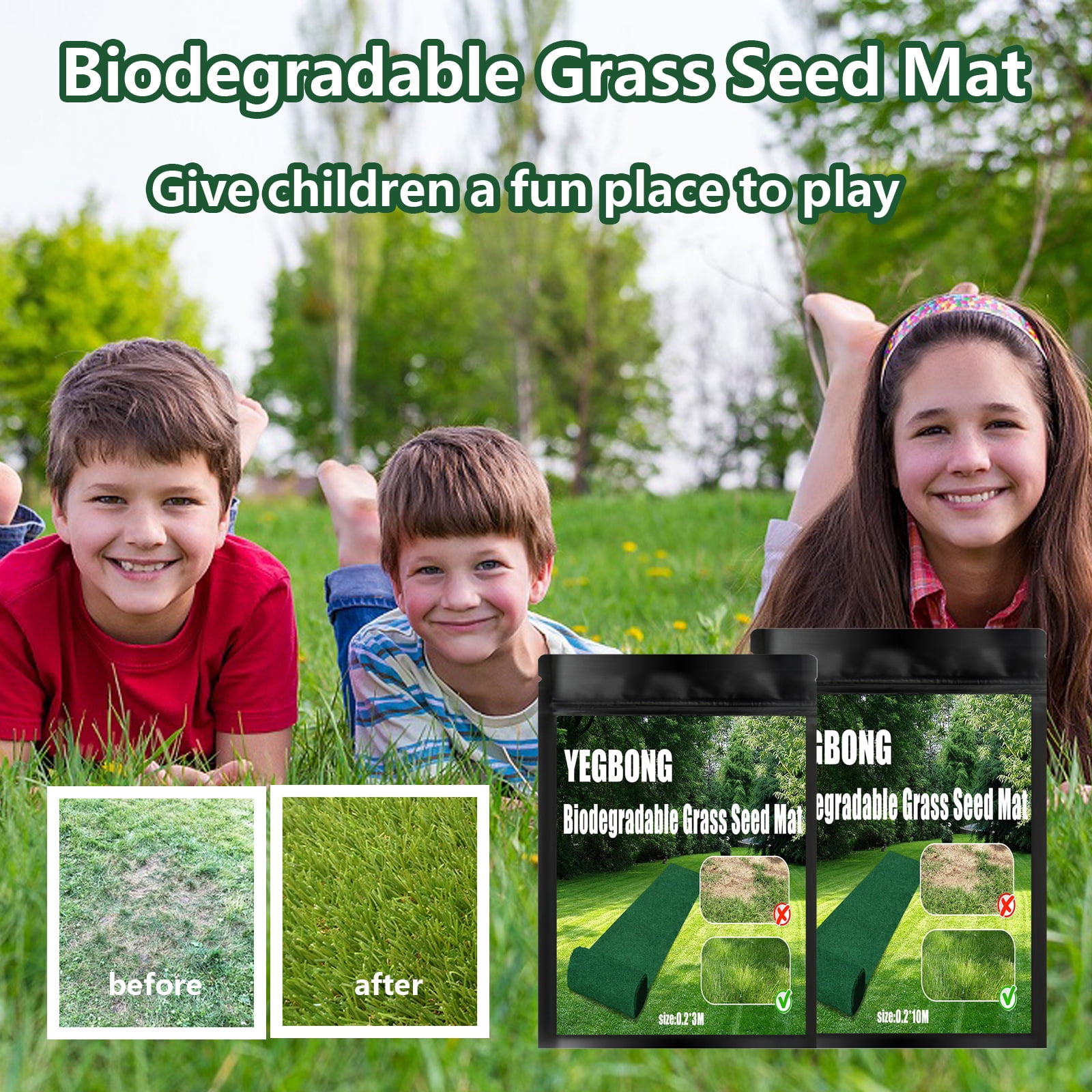 Biodegradable Grass Seed Mat Fertilizer Garden Picnic Lawn Planting Growing Mats 