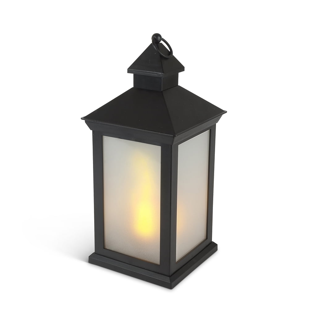 12.5Inch Tall Black Lantern with Steepled Roof and FireGlow??? LED