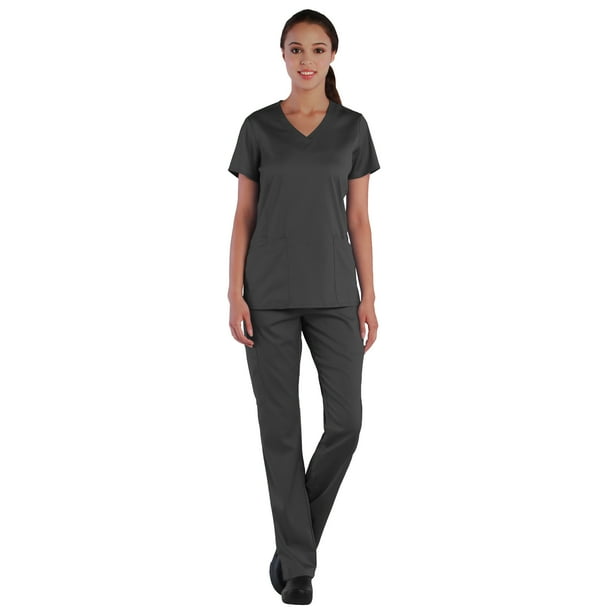 TRU TRU Women's Curved VNeck Scrub Top & Yoga Style Scrub Pant Set