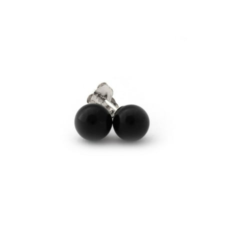 - 14k Yellow Gold, White Gold or Sterling Silver Black Simulated Onyx Ball Stud Earrings