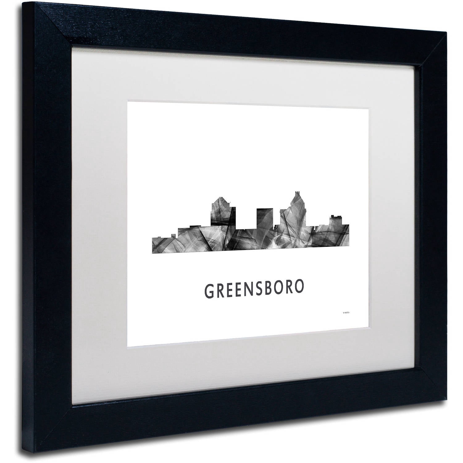 Trademark Fine Art 'Greensboro NC Skyline WB-BW' Canvas Art by Marlene Watson, White Matte, Black Frame