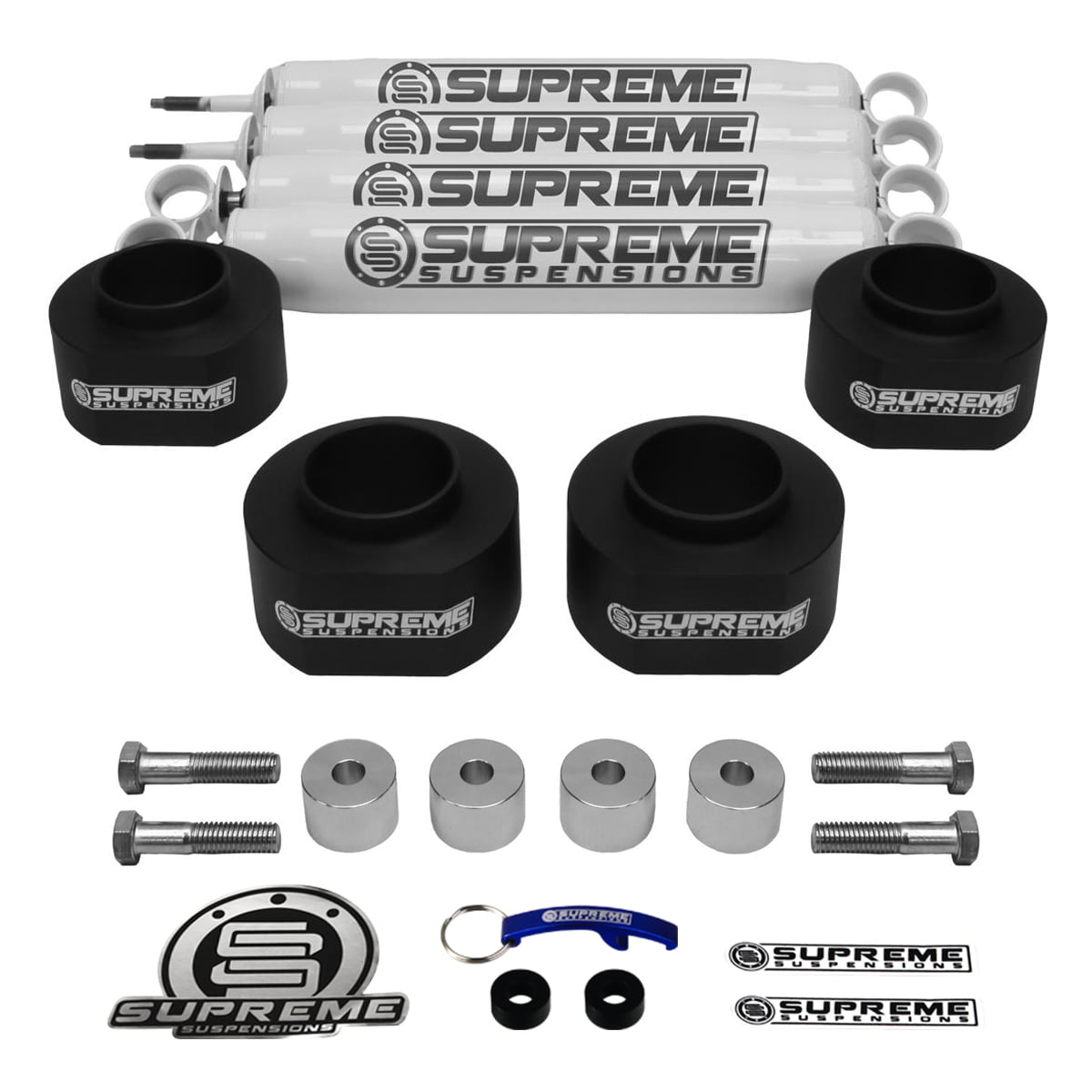 Supreme Suspensions Jeep Wrangler JK Lift Kit Full 2.5 Front 2.5 Rear High-Strength Carbon Steel Coil Spacers Shock Extenders Black PRO