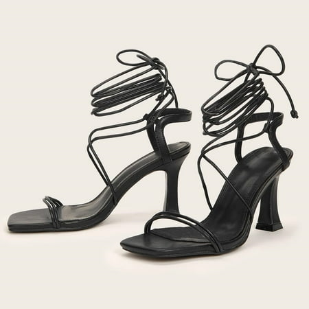 

Floenr Womens Sandals Flip Flops for Women Women s Shoes Casual Cross Straps Super High Heels Square Toe Roman Style Black Sandals