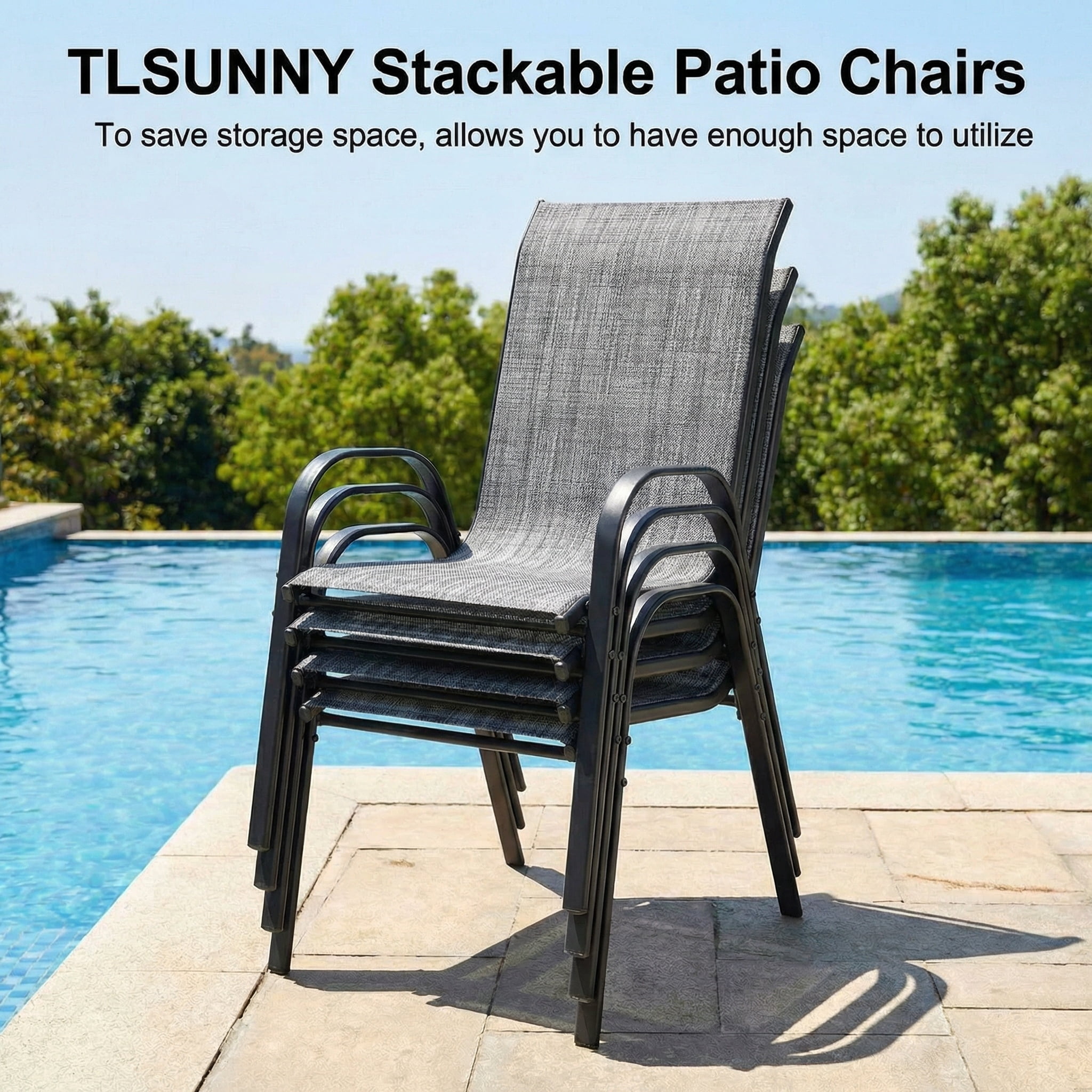 TLSUNNY Outdoor Dining Chairs Set of 6, Stackable Patio Chairs, for Camping/Poolside/Porch/Outdoor Dining Areas