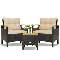Demifill 3 Pieces Patio Rattan Furniture Set, Patio Wicker Furniture Set with Removable Cushions, Beige