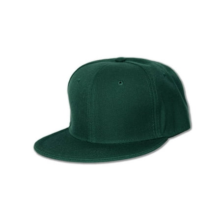 Bill Fitted Cap - New Blank Baseball Flat Bill Fitted Hat Cap - Forest Green