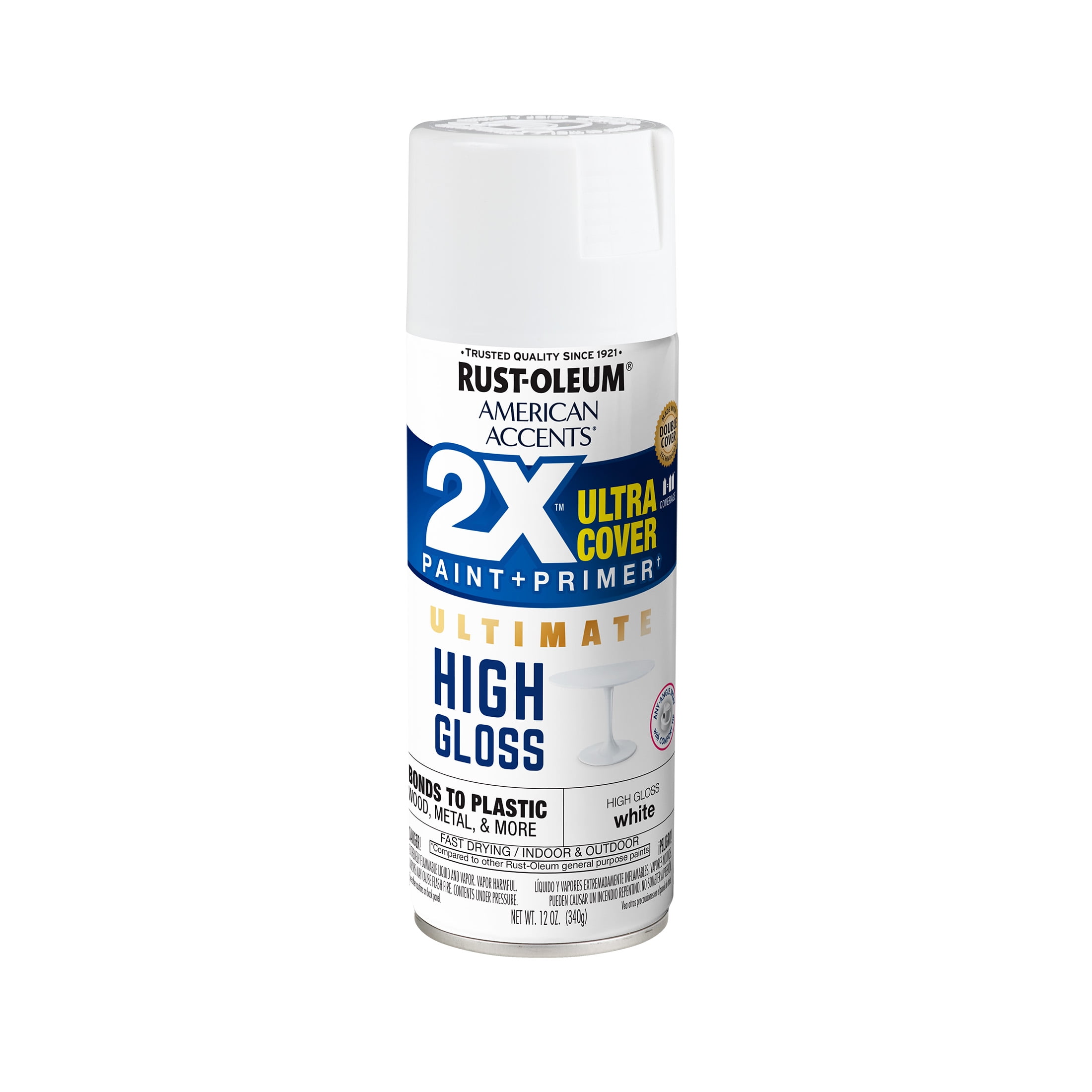 (2 pack) White, Rust-Oleum American Accents Ultra Cover 2X High Gloss Spray Paint-328373, 12 oz