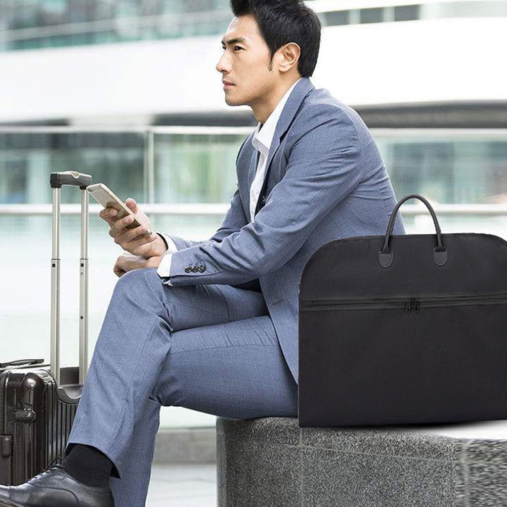 FENGGUIQU 1Pc Black Suit Garment Bag with Double Handles for Business and Travel Use