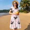 thumbnail image 4 of Balery Swan And Flowers2 Vestidos sueltos de manga corta para mujer, vestidos de verano 2025, vestidos casuales de corte A con vuelo., 4 of 6