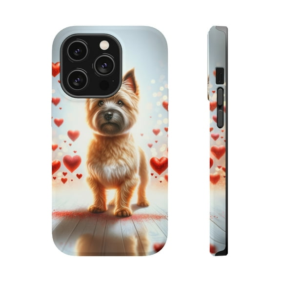 DistinctInk Tough Case for Apple iPhone 13 PRO (6.1" Screen), Compatible with MagSafe Charging - Valentine's Day Cairn Terrier