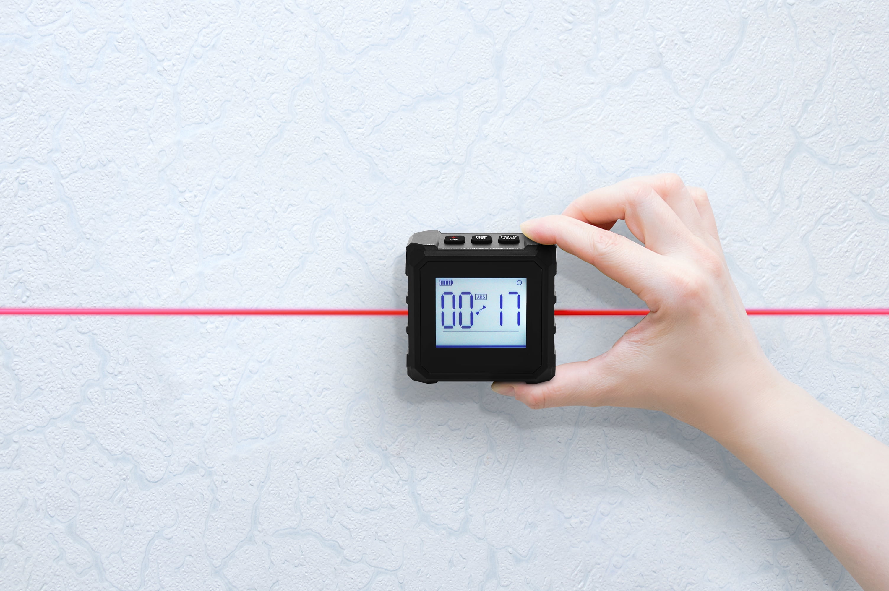 Laser Angle Finder 2 in 1 laser level and digital angle finder - combine line laser leveler and digital angle gauge into one - large LCD screen with backlighting - magnetic attachment base
