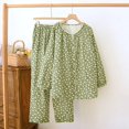thumbnail image 2 of WRKEKC Silk Pajamas for Women Print Square Neck Ruffle Trim Long Sleeve 100% Cotton Home Loungewear Sleepwear Set for Fall, 2 of 9