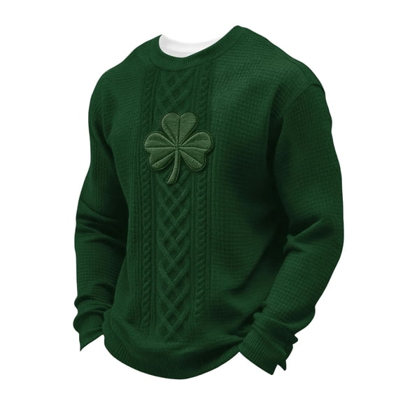 IWRICH Men's St. Patrick's Day T Shirt Waffle Crew Neck Sweatshirt Shamrock Long Sleeve Tees 09-Dark Green XL