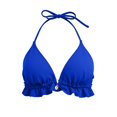 thumbnail image 4 of Bikini Top for Women Solid color String Halter Back-tie Ruffled hem Wire Free Triangle Cups Swimwear Top Only(Blue,S), 4 of 4