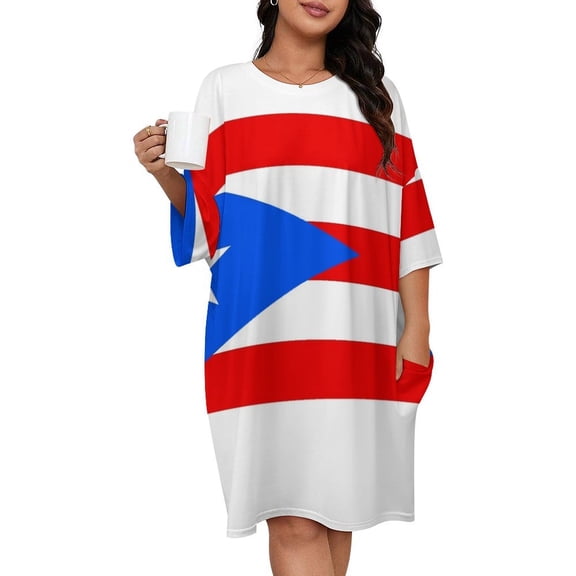 Puerto Rico Flag Sleepshirts For Sleeping Travels Loose Sleepdress Pajama Dress Soft Nightdress Sleepwear