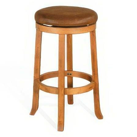 Marv Swivel Barstool Set of 2, Brown Faux Leather, Mahogany Wood