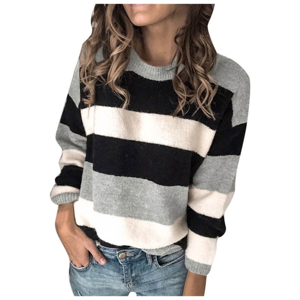 Gibobby Suéteres mujer, Suéter de cachemira lana sólida para mujer, cuello redondo, casual, para otoño e invierno(Gris,CH)