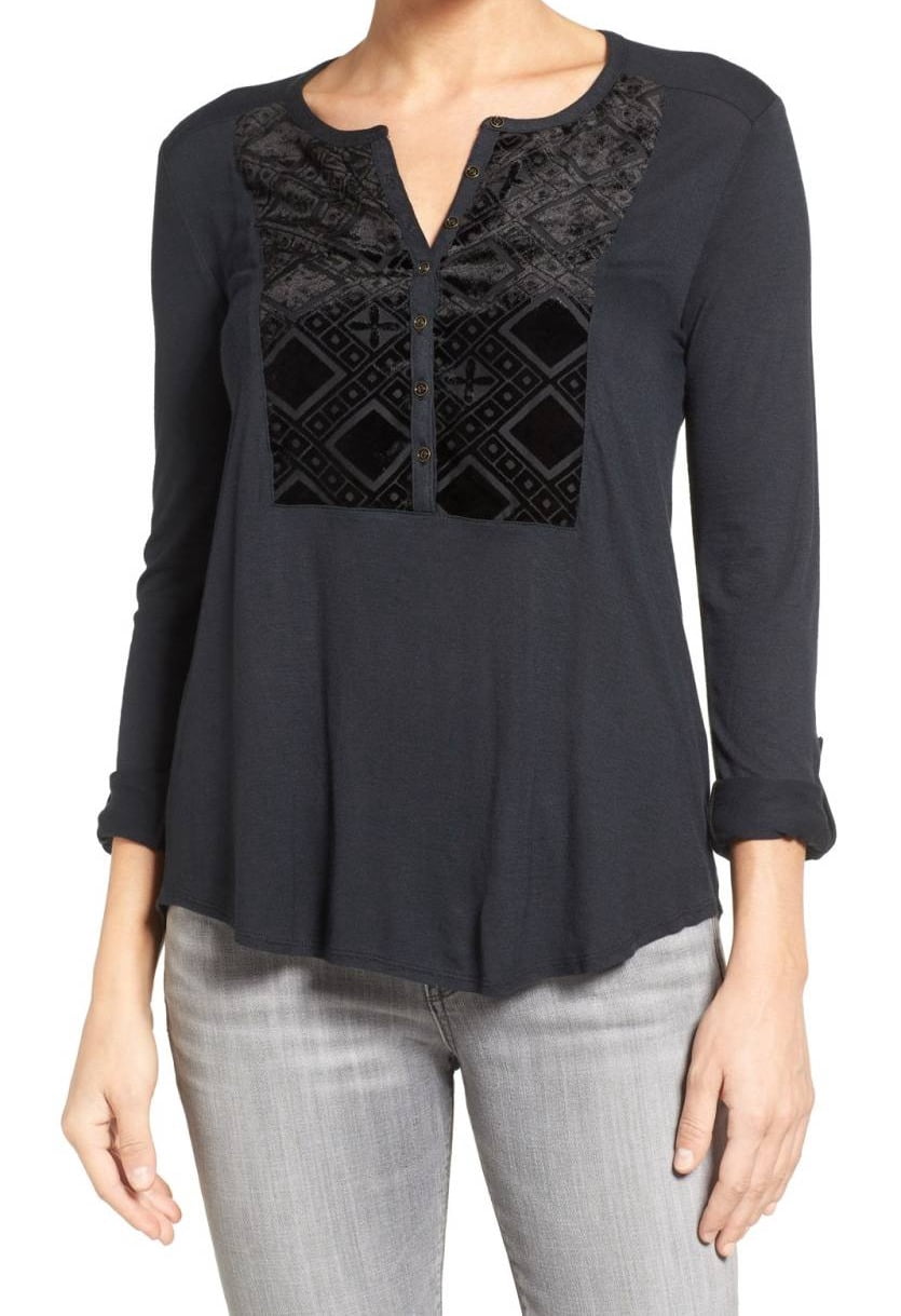Lucky Brand Lucky Brand NEW Black Womens Size Large L Flocked Henley