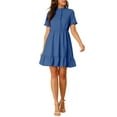 thumbnail image 2 of INSPIRE CHIC Women's Ruffle Hem Fit and Flare Frill Trim Button Front Dresses L Blue, 2 of 6