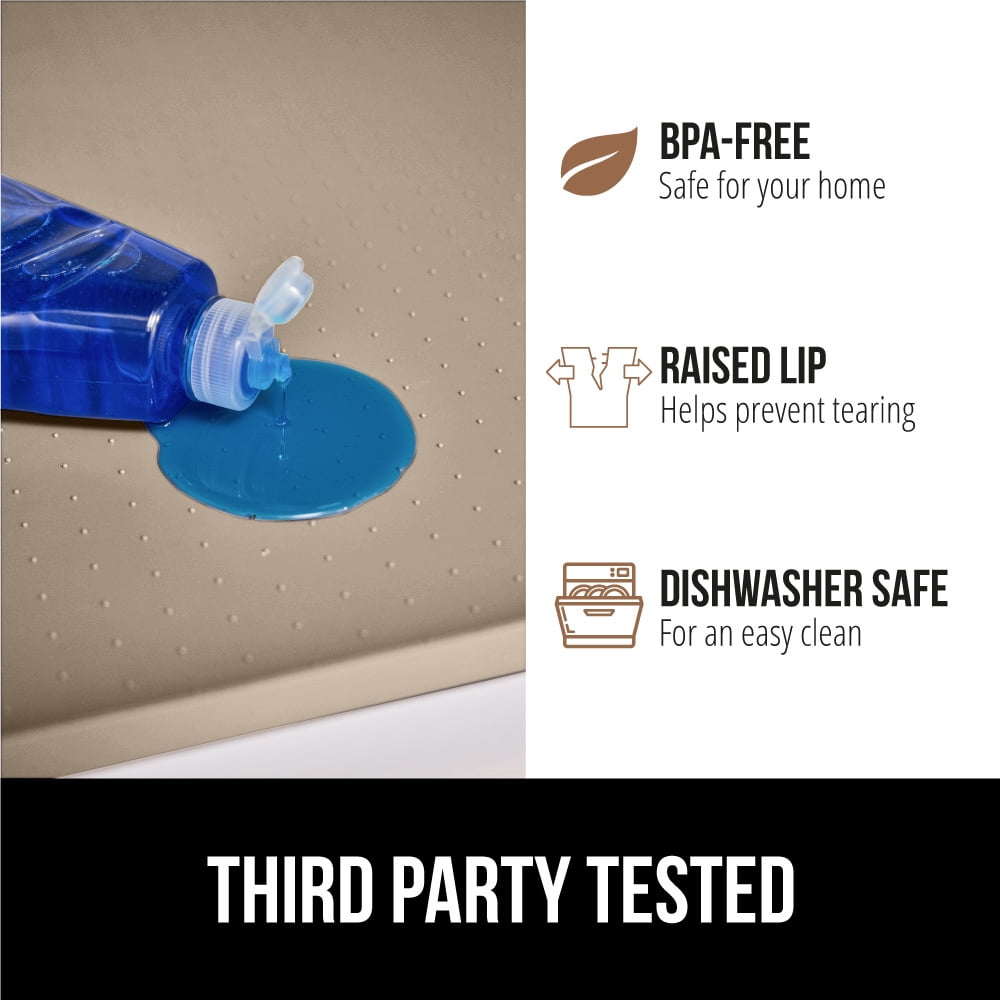 GORILLA GRIP Waterproof Silicone Under Sink Mat with Lip for Kitchen and Bathroom, 28 x 22 in, Beige