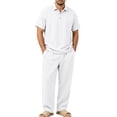 thumbnail image 3 of Awwp Men's Linen 2 Piece Outfits Short Sleeve Shirts & Long Pants Set Casual Loose Summer Matching Vacation Suit White Size: 2Xl, 3 of 7