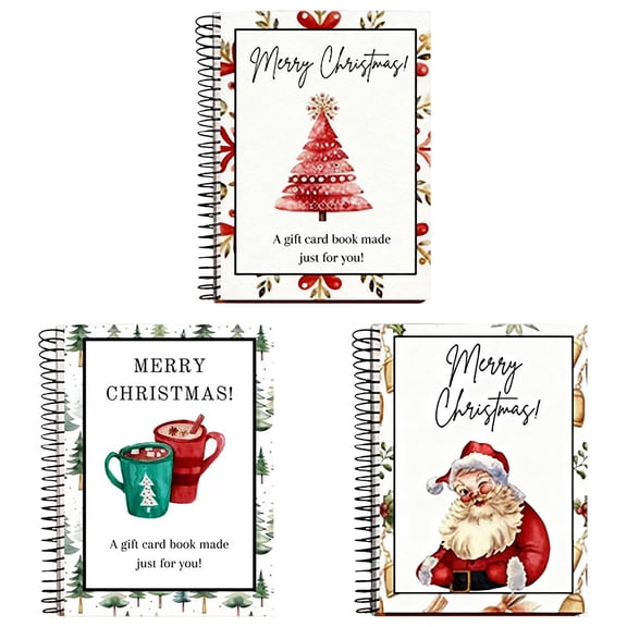3PCS Christmas Gift Card Book, 5x7 Inch Spiral Bound Merry Christmas Gift Card Booklet, DIY Holiday Gift Card Holder for Adults College Students Family Friends, Personalized Christmas Gift Book
