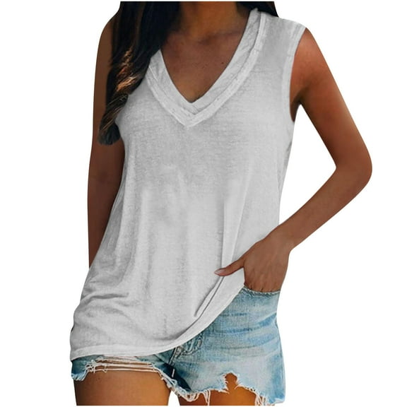 Spring Tops for Women Tank Tops for Women Women's Ladies V Neck Loose Tops Casual Solid Color T-Shirt Sleeveless Blouse Vest