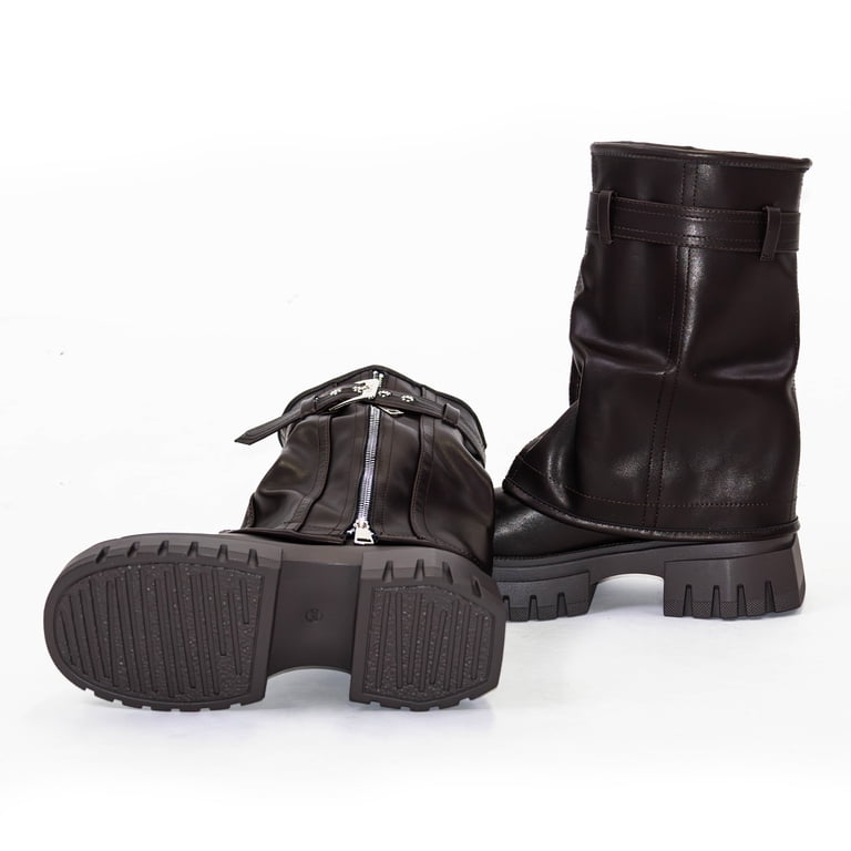 Elecsop Mid Calf Boots for Women Platform Fold Over Biker, Retro