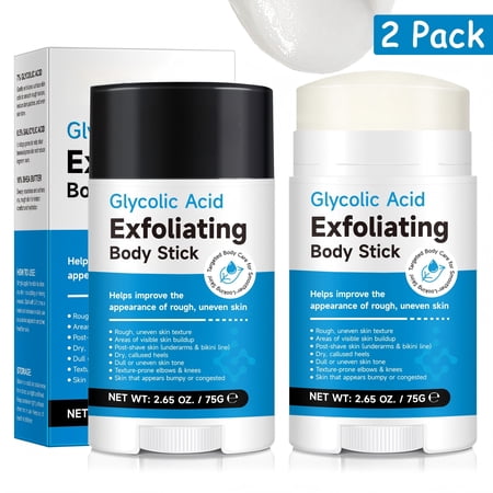 2 PC Exfoliating Body Balm Stick with Glycolic Acid, Refine Rough & Bumpy Skin, 2.65 oz