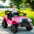 thumbnail image 5 of OLAKIDS Kids Ride On Truck, 12V Electric Vehicle Jeep Car with Remote Control, Toddlers Battery Powered Toy with 2 Speeds, Spring Suspension, Double Open Doors, LED Lights, Music, USB, Mp3 (Pink), 5 of 10