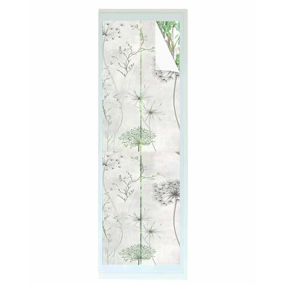 Window Privacy Film Dandelion Green Botanical Stained Glass Window Film Decorative Sun Block Window Cover Vintage Watercolor Floral Window Clings Static Adhesive Sticker for Bathroom 23.6"x78.7"