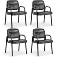 thumbnail image 1 of Sweetcrispy Waiting Reception Guest Set of 4, Conference Room Lobby Padded Arms, Desk Wheels Leather Office Chair, 4-Pack, Black, 1 of 7