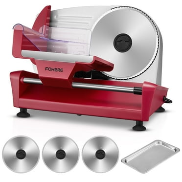 FOHERE Meat Slicer, 250W Deli & Food Slicer with Three 7. 5inch Stainless Steel Blades and Food Tray, Red