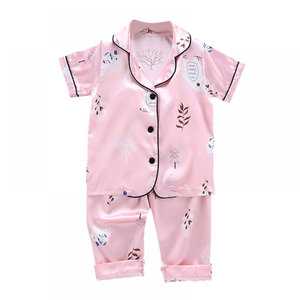 Toddler Button Up Pajamas Short Sleeve Summer Pjs for Girls 1-6 Years ...