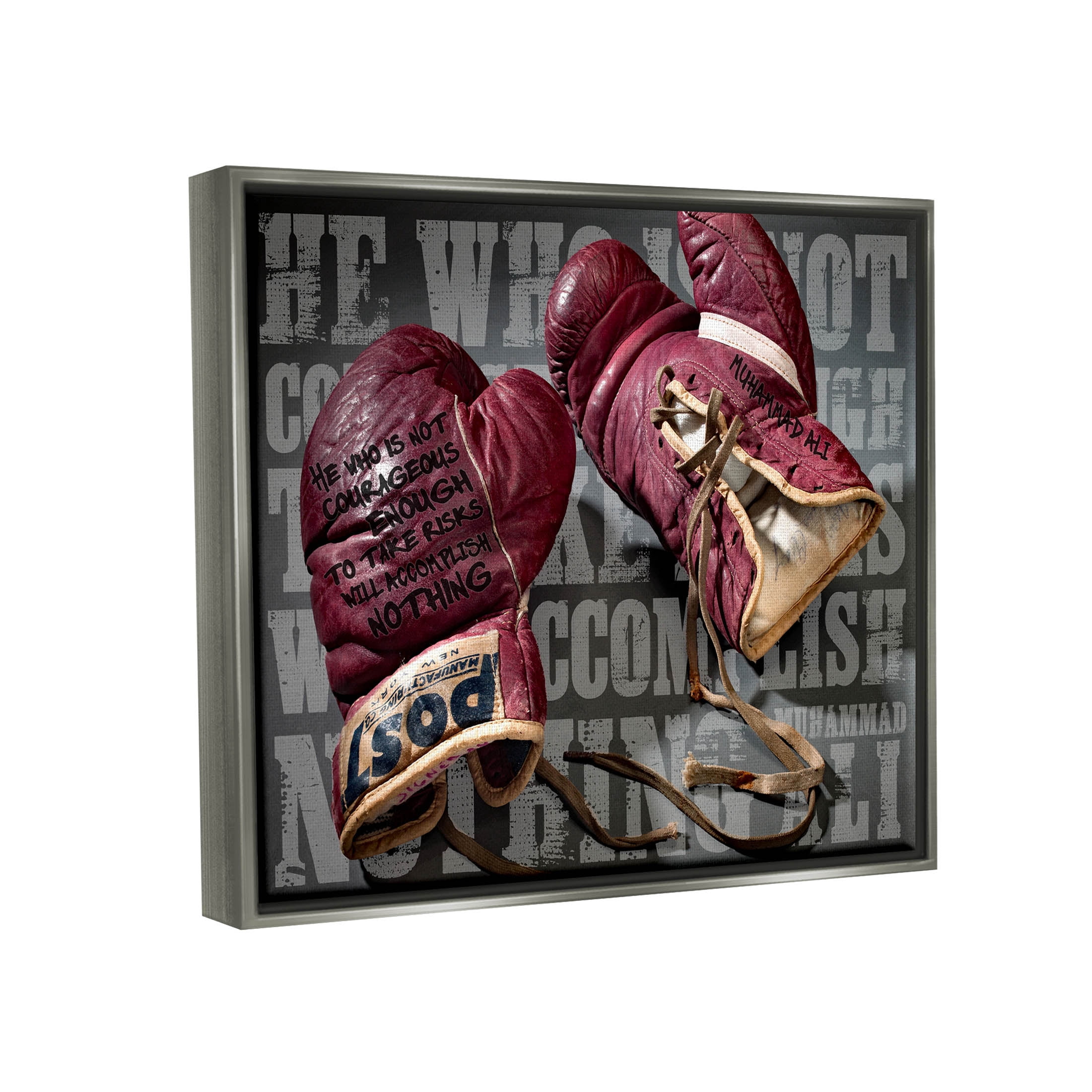 He Who Is Not Courageous Boxing Phrase Sports Graphic Art Luster Gray Framed Art Print Wall Art