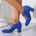 thumbnail image 7 of Women's Bow Mary Jane Chunky Heel Pumps Ankle Strap Round Toe Dress Wedding Party Shoes, 40, 7 of 7