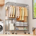 thumbnail image 4 of Heavy Duty Rolling Garment Rack 4 Tiers Adjustable Wire Shelving Clothes Rack with Rods and Side Hooks, Storage Closet Clothing Rack with Wheels Chrome 17.7" D x 47.2" W x 83.6" H, 4 of 14
