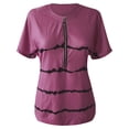 thumbnail image 4 of Babysbule Women's Tops Women Plus Size Zipper Stripe Print V-Neck Short Sleeve T-shirt Top Blouse, 4 of 6
