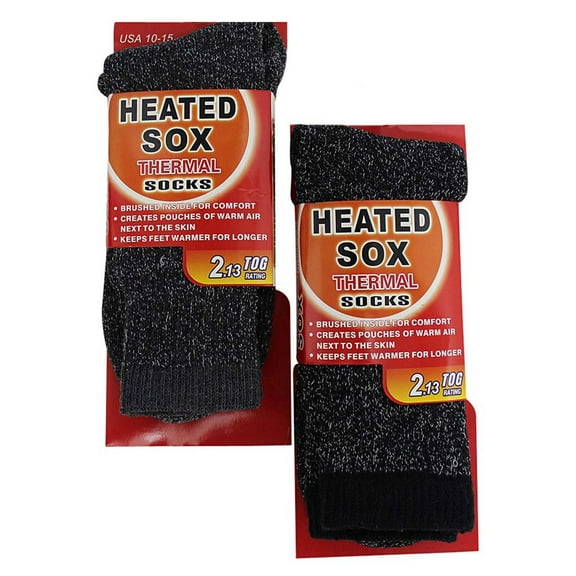 Black & Gray Mens Heated Thermal 2 Pack Winter Socks